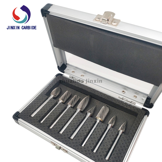 Set di frese rotanti in carburo di tungsteno da 8 pezzi con gambo da 6 mm con scatola in alluminio